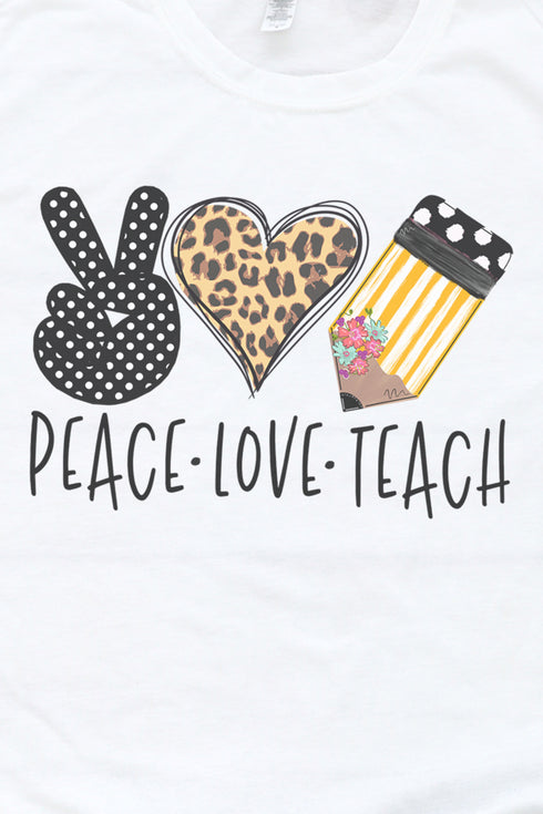 Doodle Peace Love Teach Leopard Poly/Cotton Tee