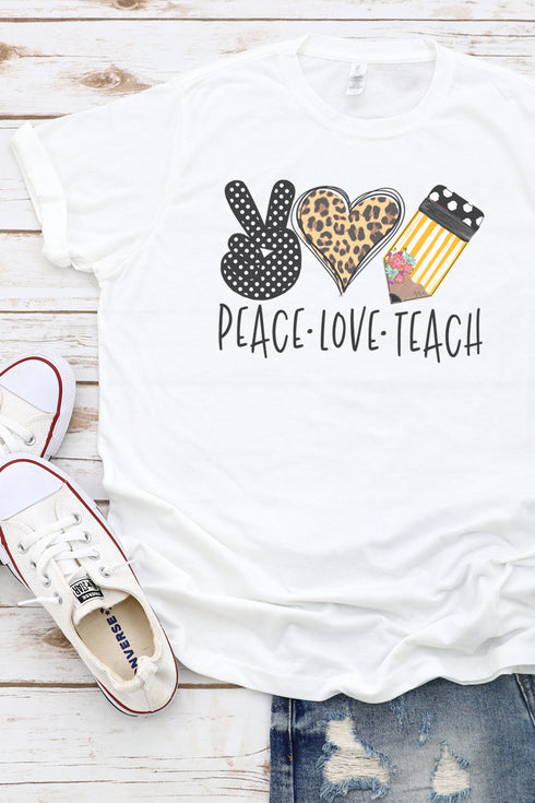 Doodle Peace Love Teach Leopard Poly/Cotton Tee