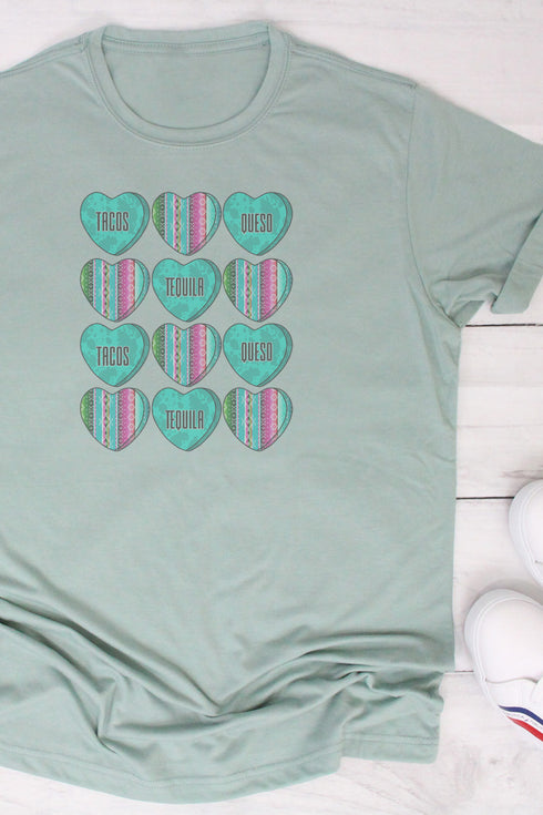 Turquoise Valentine Hearts Poly/Cotton Tee