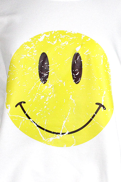 Distressed Happy Face Ecosmart Crewneck Sweatshirt