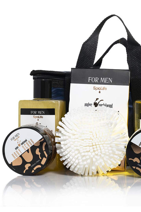 Men's 7 Piece Amber Sandalwood Bath Gift Set