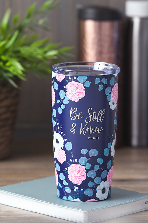 Psalm 46:10 'Be Still & Know' Floral Travel Mug