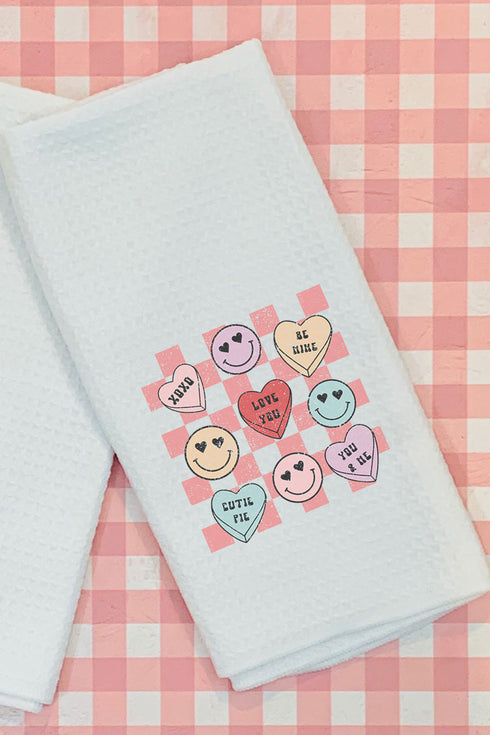 Conversation Heart Checkerboard Waffle Kitchen Towel