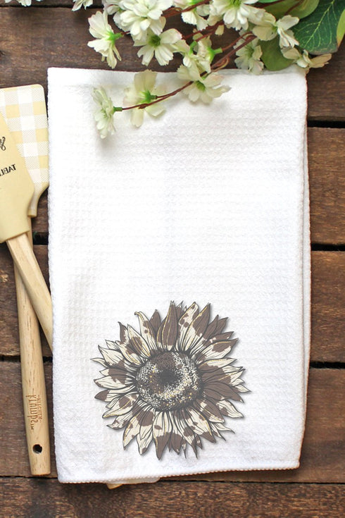 Cow Print Sunflower Waffle Kitchen Towel
