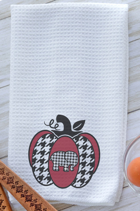 Crimson & Houndstooth Gameday Pumpkin Waffle Kitchen Towel
