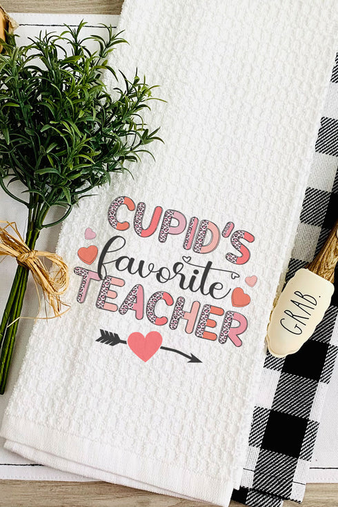 Cupid's Favorite Teacher Waffle Kitchen Towel