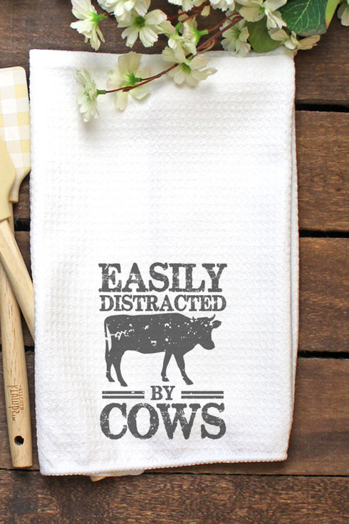 Easily Distracted By Cows Waffle Kitchen Towel