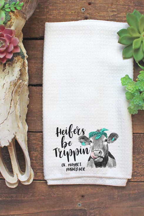 Heifers Be Trippin' Waffle Kitchen Towel