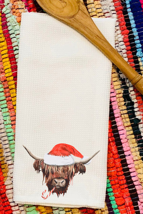 Highland Cow Christmas Waffle Kitchen Towel