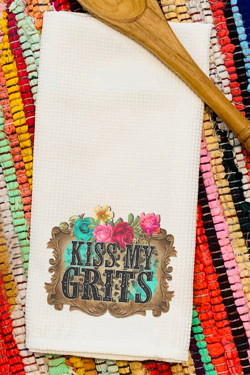 Kiss My Grits Waffle Kitchen Towel