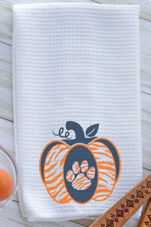 Navy & Orange Gameday Pumpkin Waffle Kitchen Towel
