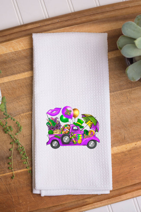 Parade Truck Mardi Gras Waffle Kitchen Towel