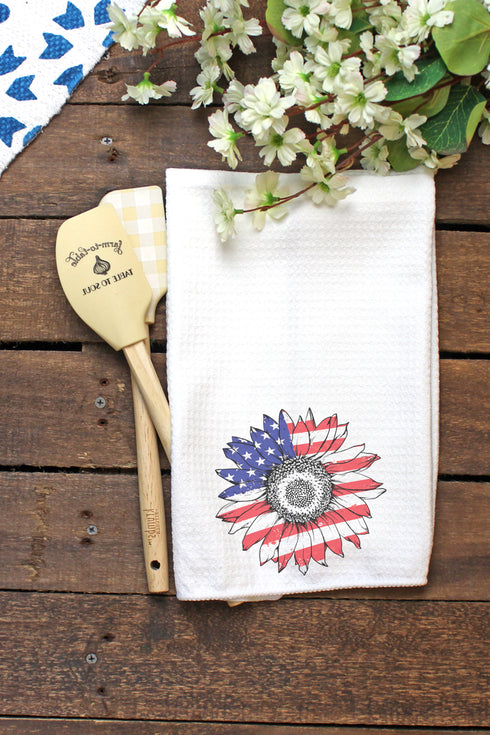 Patriotic Sunflower Waffle Kitchen Towel