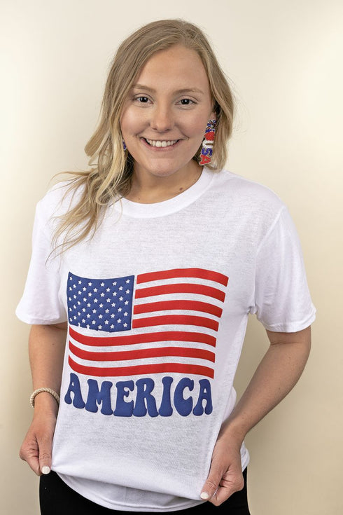 America Flag Puff Vinyl Dri-Power 50/50 Tee