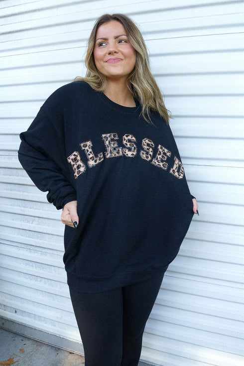 Blessed Leopard Chenille Patch Unisex NuBlend Crew Sweatshirt
