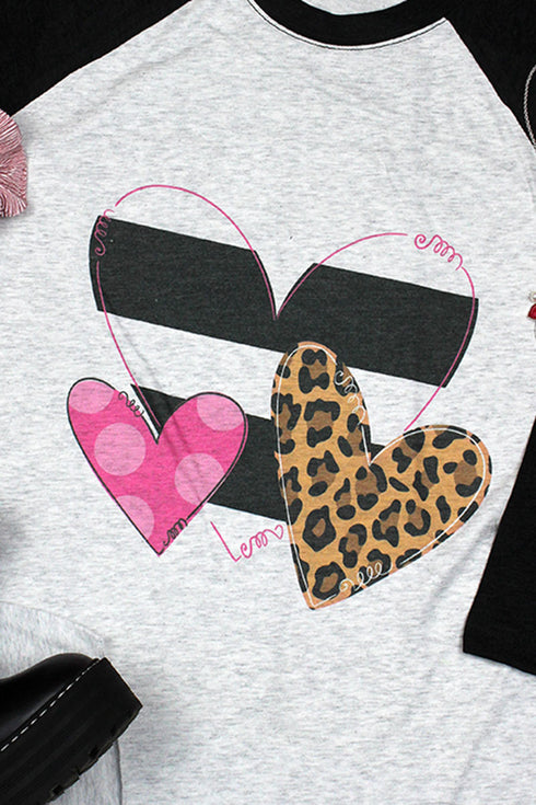 Valentine Heart Trio Tri-Blend Unisex 3/4 Raglan