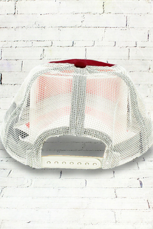 Maroon and White Washed Trucker Cap