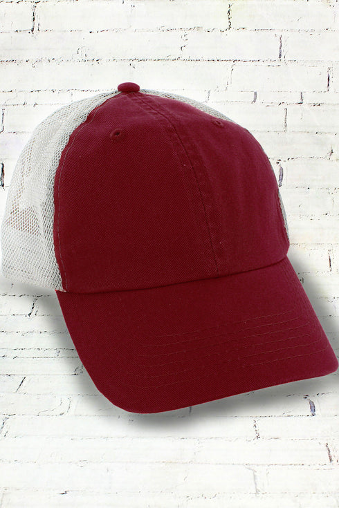 Maroon and White Washed Trucker Cap