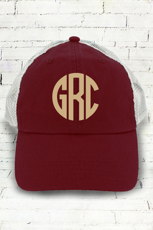 Maroon and White Washed Trucker Cap