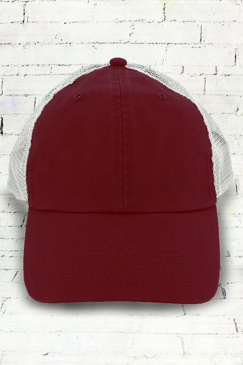 Maroon and White Washed Trucker Cap