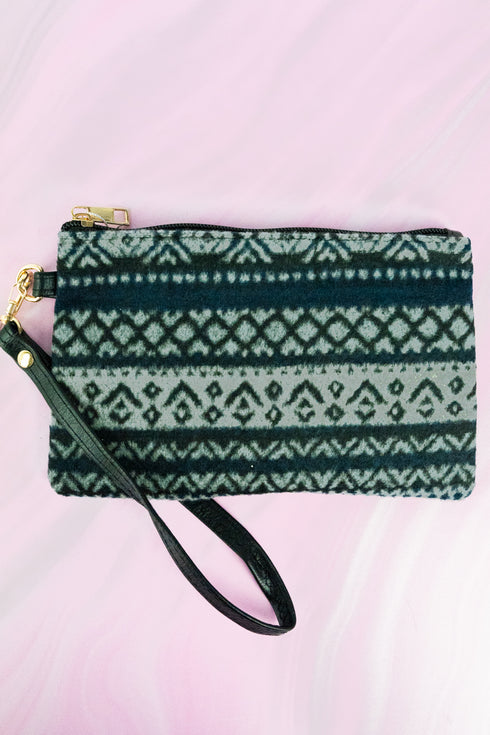 Nordic Winter Wristlet Pouch, Black