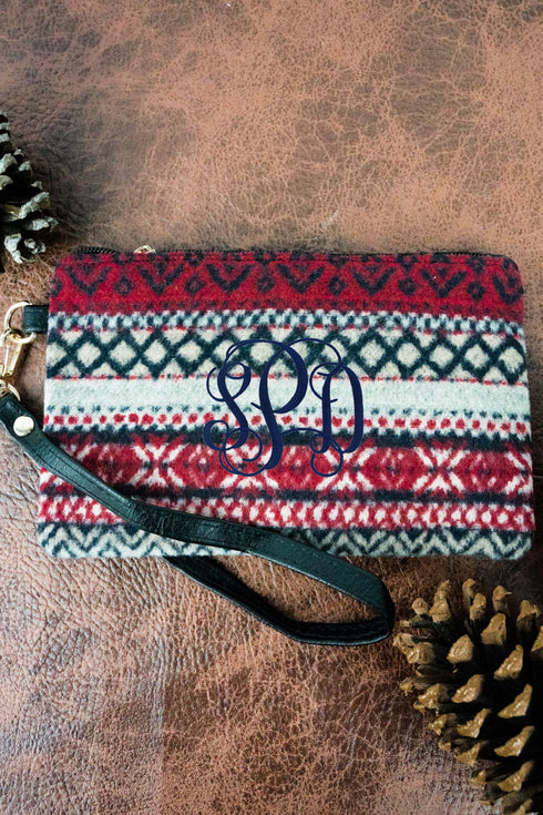 Nordic Winter Wristlet Pouch, Burgundy