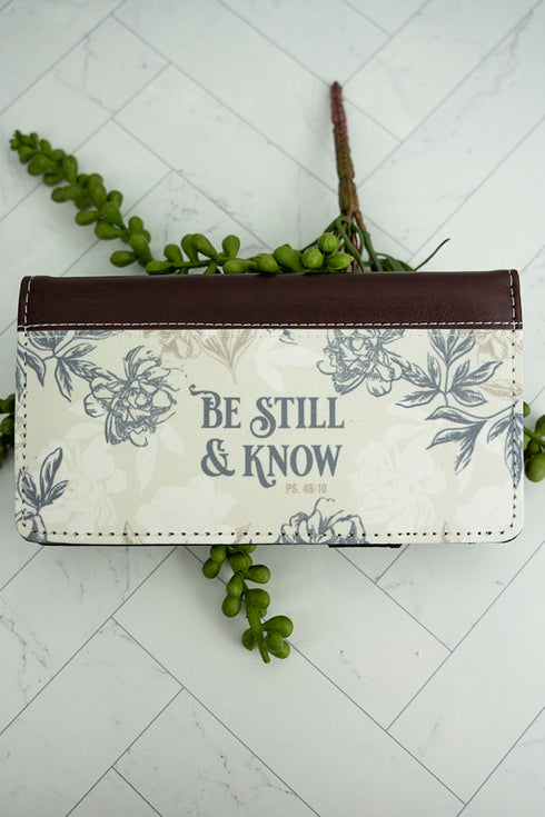 Be Still & Know Neutral Florals LuxLeather Checkbook Cover