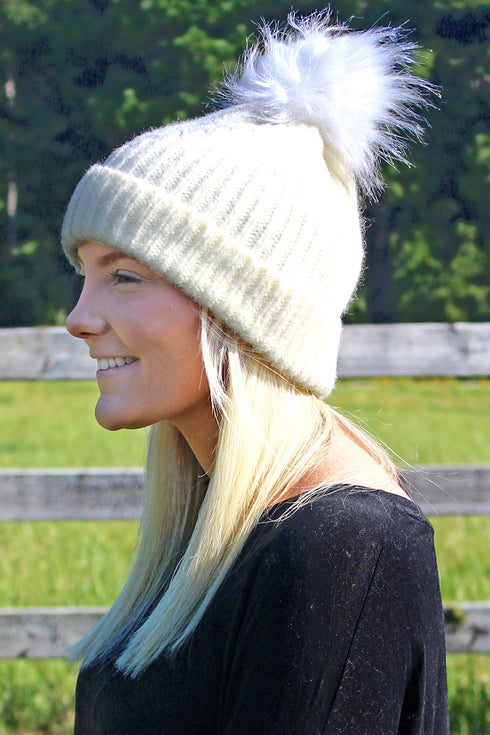 Cortina Colorblock Pom Pom Beanie, Gray