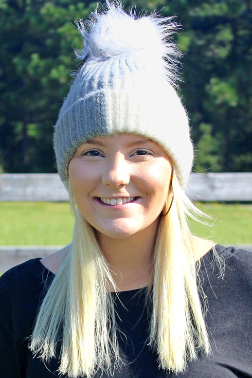 Cortina Colorblock Pom Pom Beanie, Gray