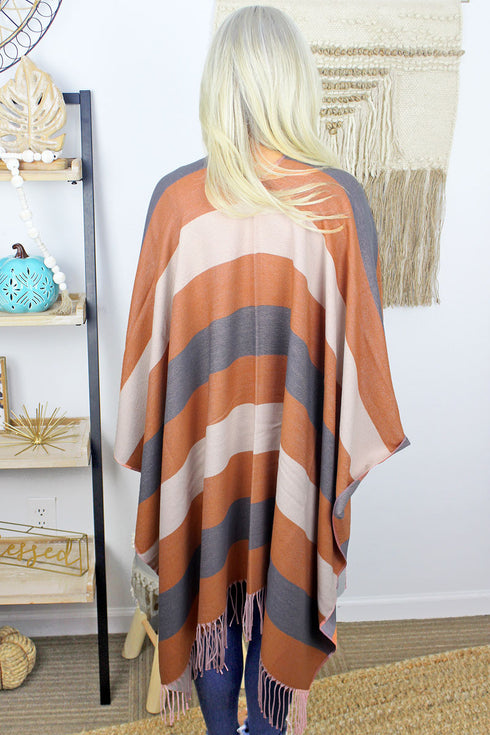 Salem Stripes Ruana, Rust