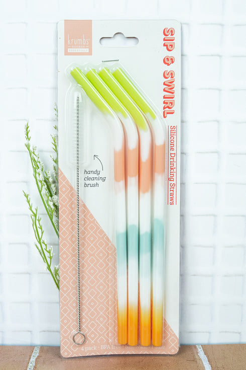 4 Pack Krumbs Kitchen Sip & Swirl Silicone Drinking Straws