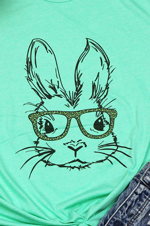 Bunny With Glasses Leopard Tri-Blend Short Sleeve Tee