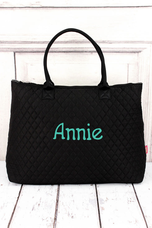 Black Quilted Large Shoulder Tote