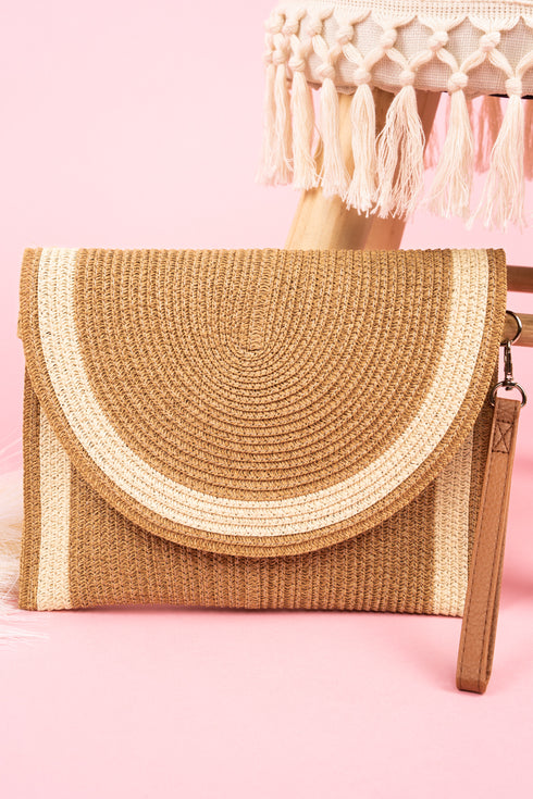 Myrtle Beach Taupe Straw Envelope Crossbody Clutch