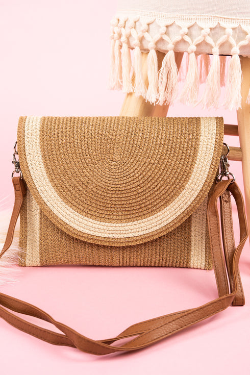 Myrtle Beach Taupe Straw Envelope Crossbody Clutch