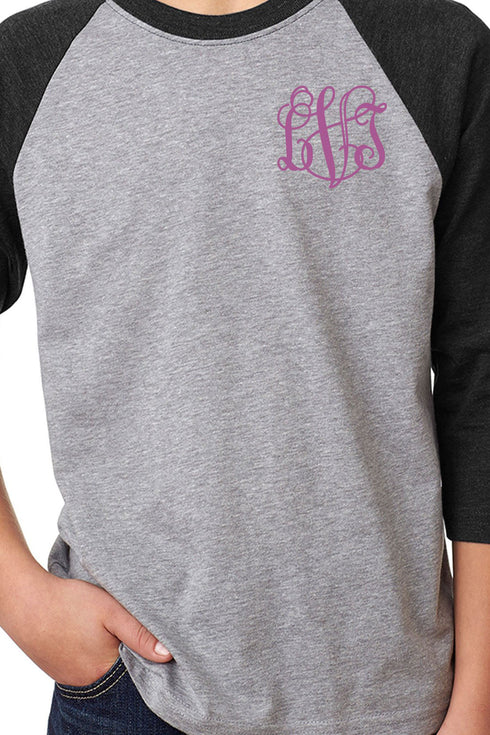 Next Level Youth 3/4 Sleeve Raglan, Black/Dark Gray Heather *Personalize It
