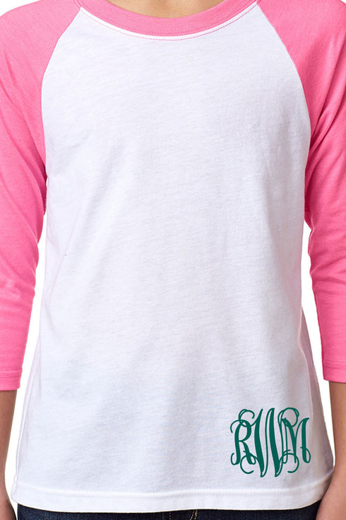Next Level Youth 3/4 Sleeve Raglan, Hot Pink/White *Personalize It