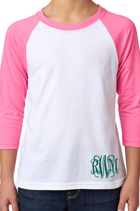 Next Level Youth 3/4 Sleeve Raglan, Hot Pink/White *Personalize It