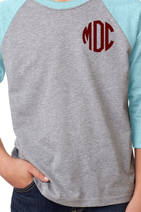Next Level Youth 3/4 Sleeve Raglan, Ice Blue/Dark Gray Heather *Personalize It