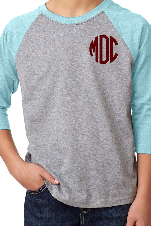 Next Level Youth 3/4 Sleeve Raglan, Ice Blue/Dark Gray Heather *Personalize It