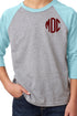 Next Level Youth 3/4 Sleeve Raglan, Ice Blue/Dark Gray Heather *Personalize It