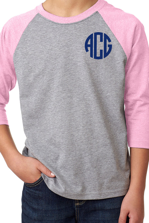 Next Level Youth 3/4 Sleeve Raglan, Lilac/Dark Gray Heather *Personalize It