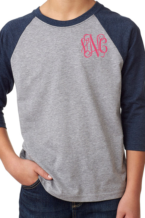 Next Level Youth 3/4 Sleeve Raglan, Navy/Dark Gray Heather *Personalize It