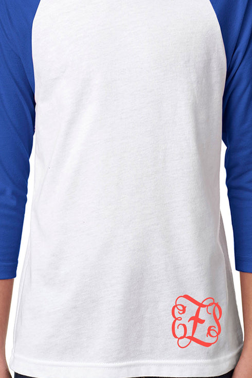 Next Level Youth 3/4 Sleeve Raglan, Royal/White *Personalize It