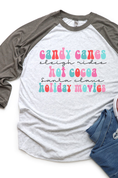 Colorful Christmas Favorite Things Tri-Blend Unisex 3/4 Raglan