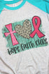 Hope Faith Cure Pink Ribbon Tri-Blend Unisex 3/4 Raglan