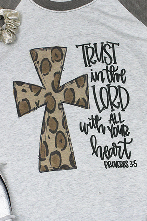 Cross Leopard Trust In The Lord Tri-Blend Unisex 3/4 Raglan