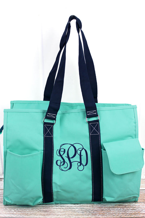 Scrub Life Mint with Navy Trim Large Organizer Tote