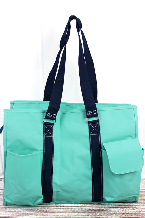 Scrub Life Mint with Navy Trim Large Organizer Tote