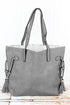 Gray Faux Leather Side Tassel Tote